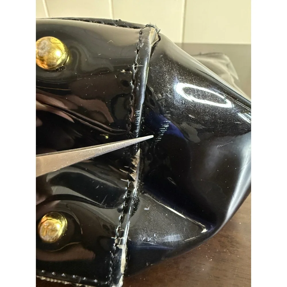 Stauer Satchel Shoulder‎ Bag Women's Black Croc Embossed Patent Leather Purse